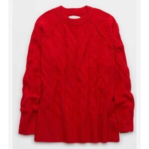 Aerie unREAL Cable Crew Sweater Red Size Medium